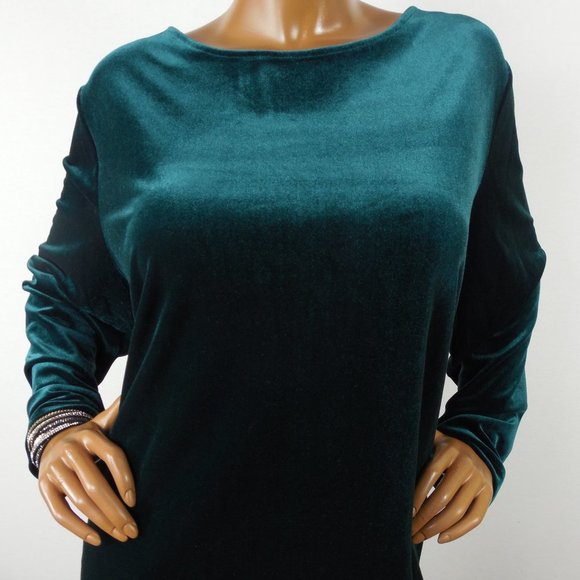 CHICO'S Top 1X/20 XXL Sz 4 NWT $89 Green Velvet Tunic Stretch Chiffon Hem Party - Picture 3 of 8